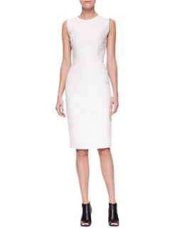 Womens Seamed Cotton & Leather Column Dress   Karolina Zmarlak   White/Haze
