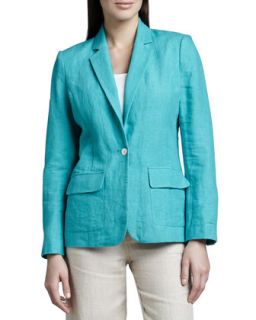 Womens One Button Linen Blazer   Turquoise (X LARGE/16)