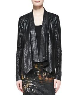 Womens Leather Cozy Jacket with Jersey Insert   Donna Karan   Black (8)