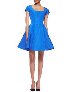 Womens Short Sleeve Silk Faille Dress, Capri Blue   Zac Posen   Capri blue (12)