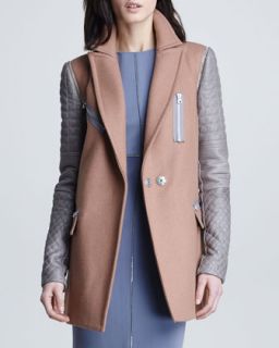 Womens Leather Sleeve Felt Coat   Rebecca Taylor   Rose (12)
