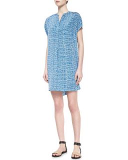 Womens Static Print Silk Short Dress, Blue   Vince   Blue combo (LARGE)