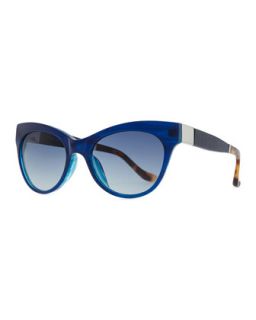Row 36 Acetate Cat Eye Leather Arm Sunglasses, Imperial Blue   THE ROW  