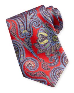 Mens Saturated Paisley Print Silk Tie, Red   Ermenegildo Zegna   Red