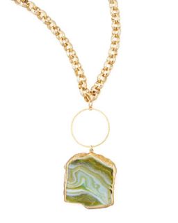 Hammered Agate Pendant Necklace, 33L   Devon Leigh   Green