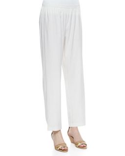 Womens Linen Slim Pants, White   Go Silk   White (X LARGE (14/16))