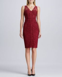 Womens Sleeveless Lace Cocktail Dress, Red   David Meister   Red (14)