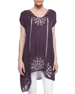 Biz Embroidered Short Sleeve Tunic, Womens   Johnny Was Collection   Grey onyx