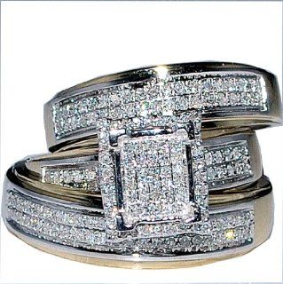His Her Wedding Rings Set Trio Men Women 10k Yellow Gold Jewelry