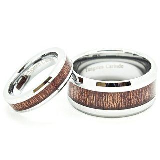 Matching Set His & Hers 5mm & 10mm Tungsten Wedding Rings with Wood Grain Inlay (Us Sizes Available Whole & Half 5mm 4 14, 10mm 7 17) Wedding Bands Jewelry
