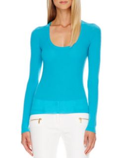 Womens Scoop Neck Cashmere Sweater   Michael Kors   Aqua (LARGE)
