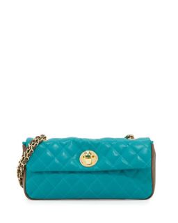 Borsa Quilted Faux Leather Crossbody Bag, Taupe/Turquoise   Moschino