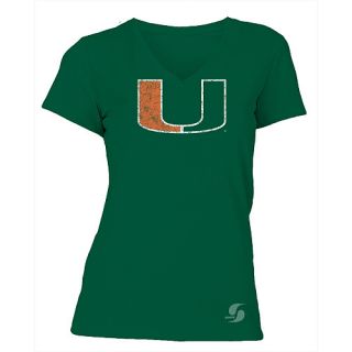 SOFFE Womens Miami Hurricanes No Sweat V Neck Short Sleeve T Shirt   Size L,
