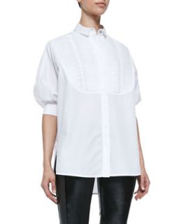 Womens Short Puff Sleeve Tuxedo Blouse   Arzu Kaprol   White (36/4)
