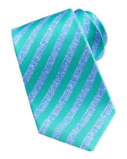Mens Large Stripe Silk Tie, Blue/Green   Kiton   Blue/Green