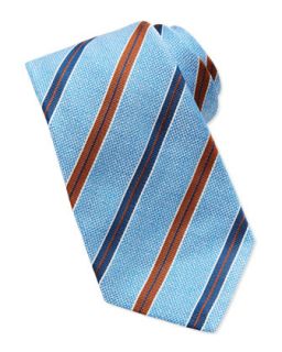 Mens Melange Grosgrain Stripe Tie, Blue   Kiton   Blue