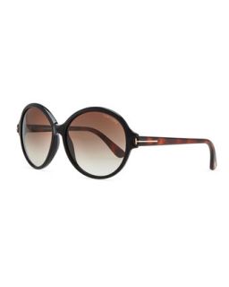 Plastic Oval Sunglasses, Black/Brown   Tom Ford   Black/Brown