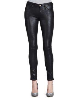 Womens Leather Like Skinny Jeans, Black   7 For All Mankind   Black (27)