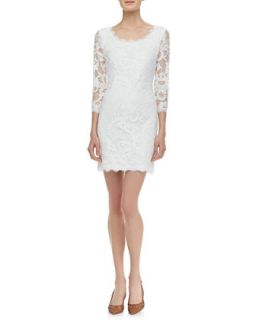 Womens Zarita 3/4 Sleeve Lace Dress, White   Diane von Furstenberg  