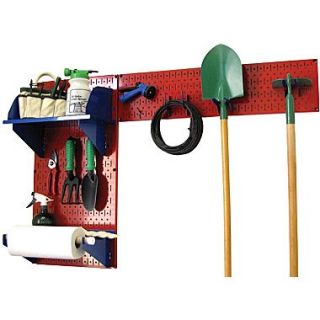 Wall Control Garden Tool Storage Organizer Pegboard Kit, Red Tool Board and Blue Accessories