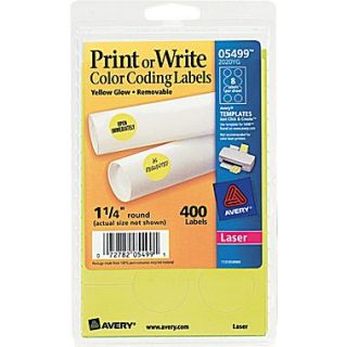Avery 05499 Print Or Write Removable Color Coding Label, Neon Yellow, 1 1/4(Dia), 400/Pack