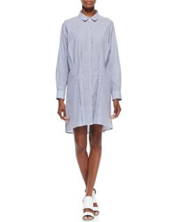 Womens Long Sleeve Striped Tuck Front Cotton Shirtdress   Thakoon Addition  