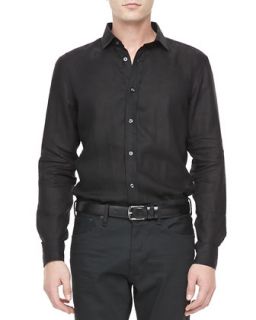 Mens Long Sleeve Linen Sport Shirt, Black   Ralph Lauren Black Label   Black