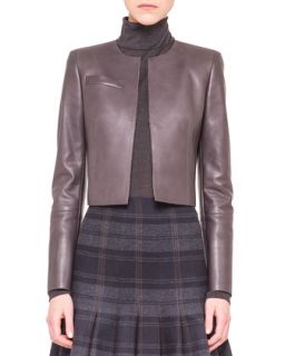 Womens Cropped Cardigan Style Leather Jacket   Akris   Cordoba grey (42/12)