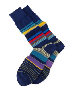 Mens Stamp Striped Knit Socks, Blue   Paul Smith   Blue