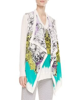 Womens Printed Silk Front Top, White/Green   Etro   Off white green (42/8)