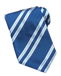 Mens Striped Herringbone Silk Tie, Blue   Brioni   Blue