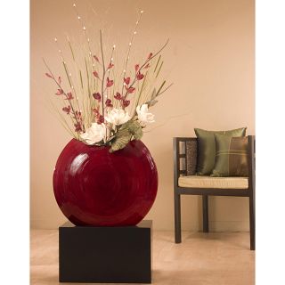 Bamboo 24 inch Red Circular Vase With Floral (black Stand Not Included)