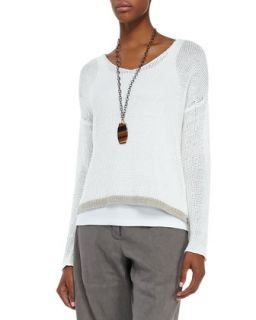Linen Colorblock Box Top, Womens   Eileen Fisher   White/Natural (1X (14/16))