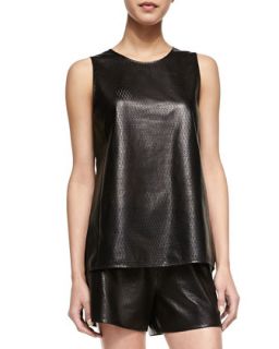 Womens Perforated Leather Sleeveless Top   Vince   Black (0)