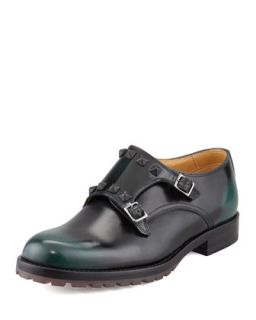 Mens Studded Double Monk Shoe   Valentino   Deep green (44/11D)