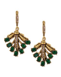 Cutout Jeweled Leaf Earrings, Green   Oscar de la Renta   Emerald