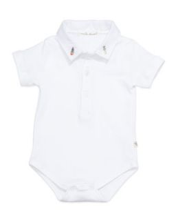 Space Embroidered Collared Playsuit, White, 6 18 Months   Marie Chantal