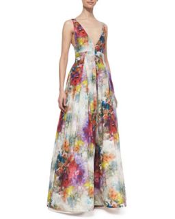 Womens Chantal Floral Print Sleeveless Gown   Alice + Olivia   White multi (4)