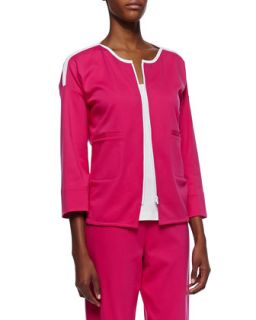 Womens Contrast Trim Zip Front Jacket   Joan Vass   Raspberry/Brt wht (3