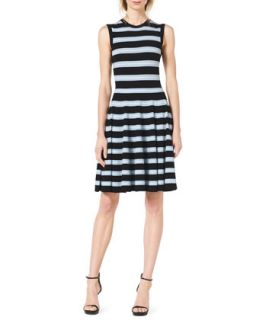 Womens Sleeveless Striped Knit Dress   Michael Kors   Black/Ice/White (X SMALL)