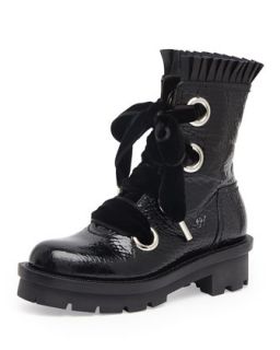 Patent Leather Lace Up Combat Boot, Black   Alexander McQueen   Black (36.0B/6.