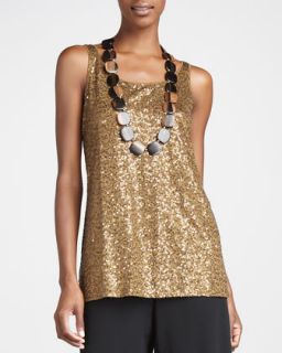 Womens Sleeveless Sequined Tunic   Eileen Fisher   Burnished gold (X LARGE