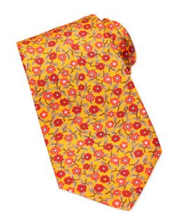 Mens Printed Floral Silk Tie, Orange   Kiton   Orange