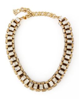 Yellow Gold Plated Clear Crystal Baguette Necklace   Lee Angel   Yellow