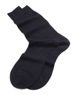Mens Mid Calf Ribbed Wool Dress Socks, Navy   Pantherella   Navy