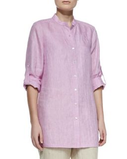 Womens Long Sleeve Linen Top   Purple (MEDIUM/8 10)