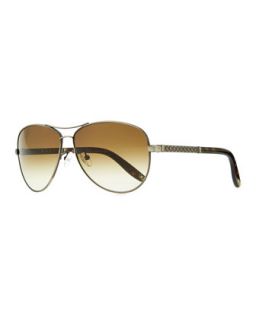 Metal Aviator Sunglasses with Intrecciato, Silvertone   Bottega Veneta   Silver