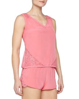 Womens Serenity Floral Lace Inset Silk Tank, Guava   Else Lingerie   Guava