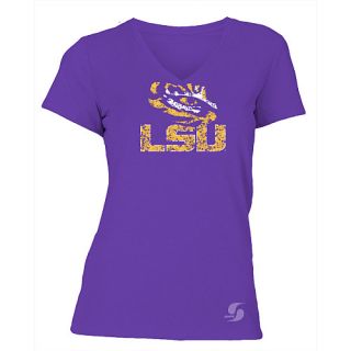 SOFFE Womens LSU Tigers No Sweat V Neck Short Sleeve T Shirt   Size Small,