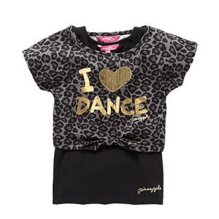 Pineapple Girls dark grey leopard crop top and vest set